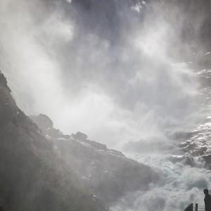 Excessively wet waterfall on Flam Railway