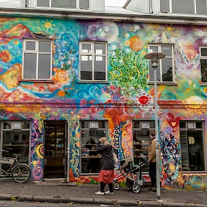 Painted street art shopfront Reykjavik
