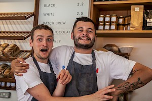 The Jolly Bakers of Broadway Market: One wanted his picture taken, and the other was not so sure